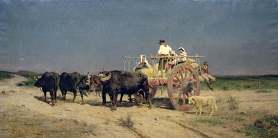 Wagon with Buffalo by the Beach by Aurelio Tiratelli
